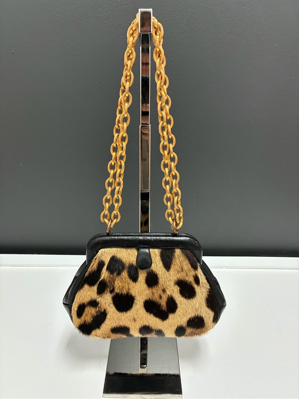 Greta Vintage Never Used Leopard (?) Chain-Handle Shoulder Bag